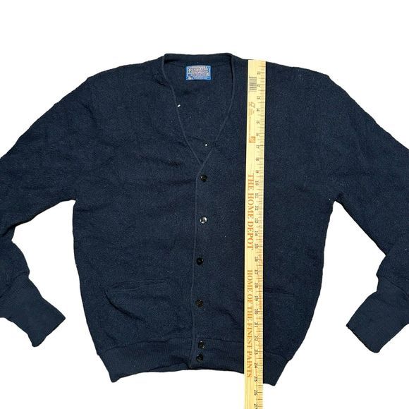 Vintage Pendleton Made In USA Wool Knit Cardigan Sweater XL Navy Blue FLAWED - Picture 4 of 13